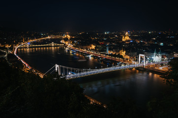Panoramic View of Budapest and the Danube River from Gellert Hill Lookout Point at night
