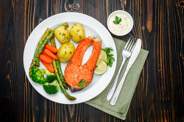 Crispy roasted salmon steak