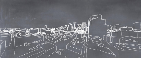  illustration of a city painted on a blackboard
