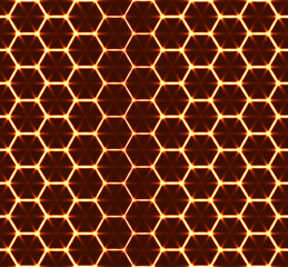 Honeycomb seamless pattern. Vector geometric background, luminous style