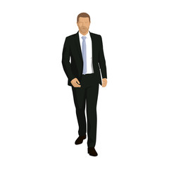 Businessman goes ahead. Vector illustration. Man in suit going f