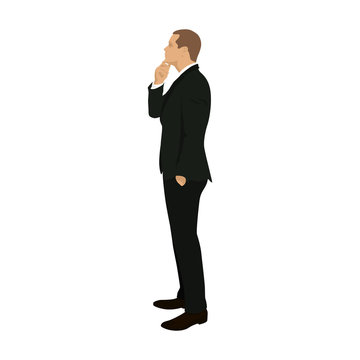 Business man standing and thinking, vector illustration. Flat de