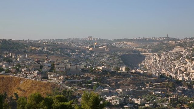 Wide shot of old city and Arabic quarter of Jerusalem