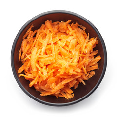 Bowl of grated carrot from above