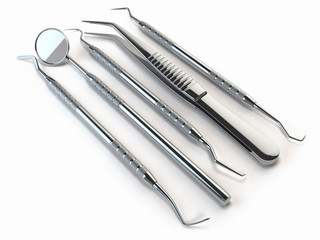Dental tools set for teeth dental care isolated on white. Stomat