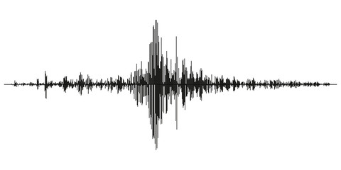 Seismogram of different seismic activity record vector illustration, earthquake wave on paper fixing, stereo audio wave diagram background. seismic tremors sign. Earthquake seismic activity - 125222441