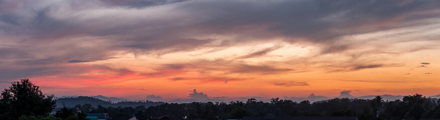 Panorama view of sky after storm stop and twilight sky over city
