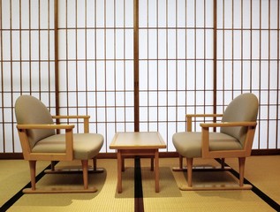 Tatami, shoji sliding doors, table and chairs