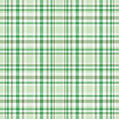 Seamless tartan plaid pattern. Green, olive green & white twill stripes on pale green background. Asymmetric tartan texture.