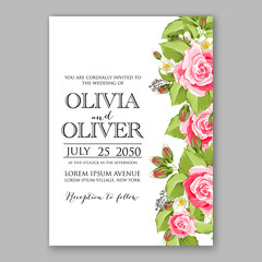 Romantic pink rose bridal bouquet Wedding invitation template design wreath rose