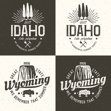 United States of America. Idaho vintage logo. Wyoming retro hipster emblem. Vector illustration.