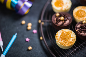 Belgian chocolates on rack at party