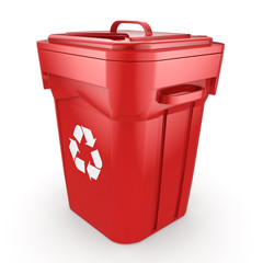 3D rendering Red Recycling Bin