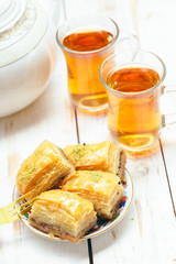  traditional eastern desserts on wooden background