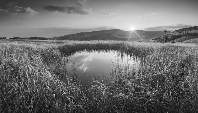 Fototapeta Mountain lake. Monochrome colors