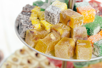  traditional eastern desserts on wooden background