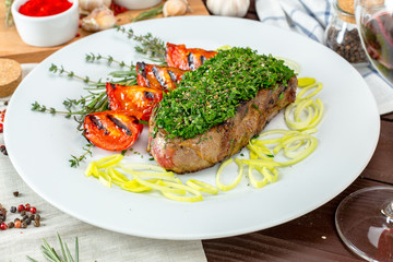 barbecue steak with chimichurri sauce
