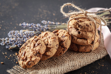Homemade cookies on a black background