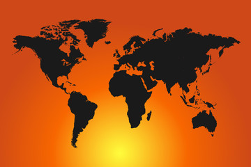 World Map Sunset Illustration