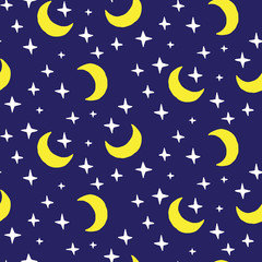 Seamless pattern with stars and moon