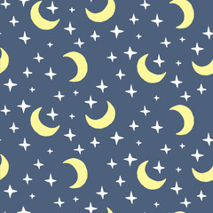 Seamless pattern with stars and moon - 125229081