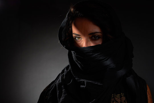 portrait of a beautiful Arab girl for advertising and magazines. Photos in the style of noir