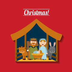 happy merry christmas manger character vector illustration design