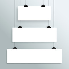 3 Vector Hanging Blank White Banners From Clips