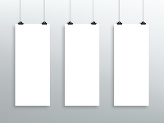 3 Vector Hanging Blank White Long Sheets From Clips