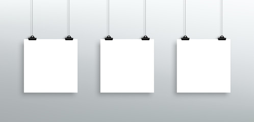 3 Vector Hanging Blank White Square Sheets From Clips