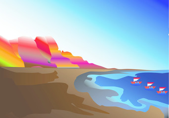 Sea And Rainbow Mountain Background
