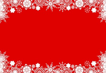 Christmas frame from white snowflakes on a red background