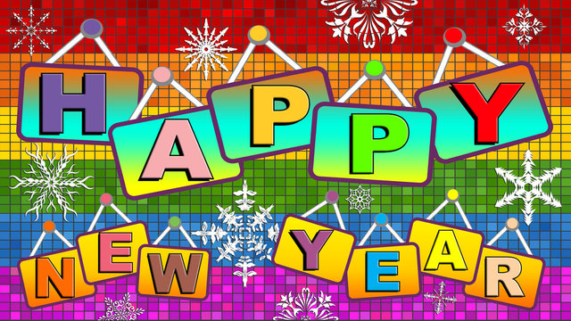 Happy new gay year - Illustration, 
2017 LGBT NEW YEAR with Rainbow flag, 
Happy New Year greeting inscription
