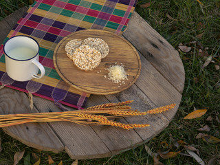 Rice biscuits with a cup of milk