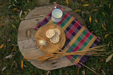 Rice biscuits with a cup of milk