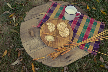 Rice biscuits with a cup of milk