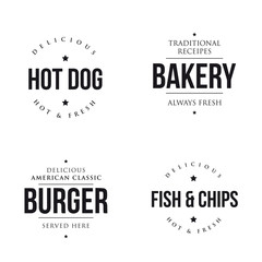 Bakery, Hot Dog, Burger, Fish and Chips vintage lettering