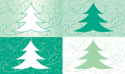 Set of christmas cards with green fir-tree
