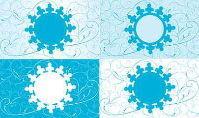 Set of christmas cards with blue snowflake
