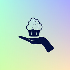 Flat paper cut style icon of cake