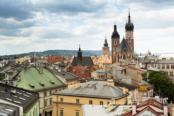 Naklejka na ściany i meble Top view of the rooftops of old Krakow, Poland.