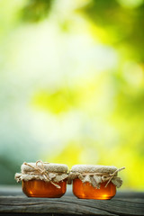 Jars of honey in eco-style