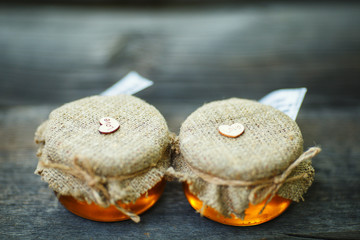 Jars of honey in eco-style