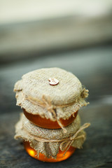 Jars of honey in eco-style