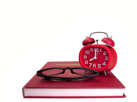 Alarm Clock And Books , Glasses