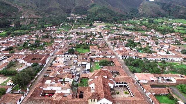 Aerial view of the church and plaza in Villa de Leyva, Colombia