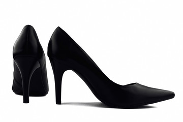Black elegant women's shoes with high heels isolated on white background