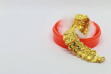 old bracelet in the red box on the white background ,jewelry and precious stone