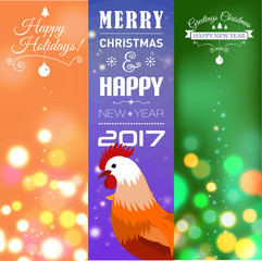 Vertical Banners Set with 2017 Chinese New Year Elements. Bokeh. Vector illustration.