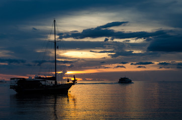 Fototapeta premium Twilight scene of boats